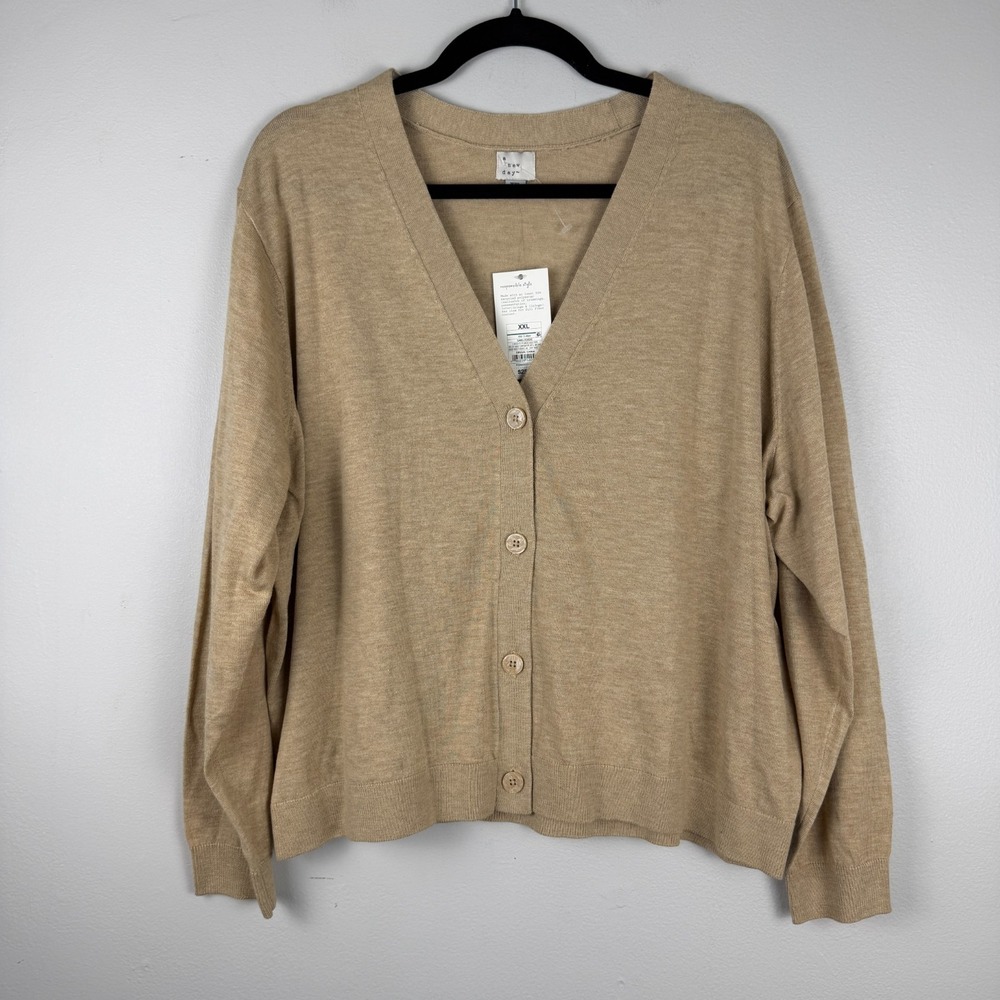 A New Day Cardigan Sweater Womens 2XL Camel Knit Long Sleeve Button-Front Casual - Picture 7 of 11